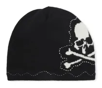 Caps & Mützen Ribbed Black Wool Beanie With Iconic Skull Pattern schwarz