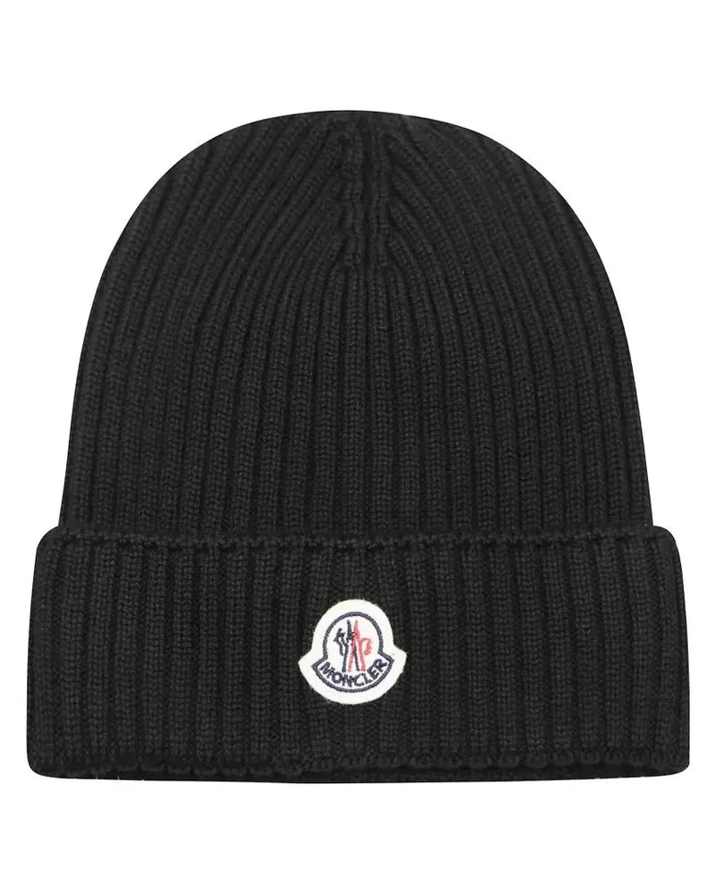 Moncler Caps & Mützen Ribbed Beanie With Folded Cuff And Embroidered Log schwarz Schwarz
