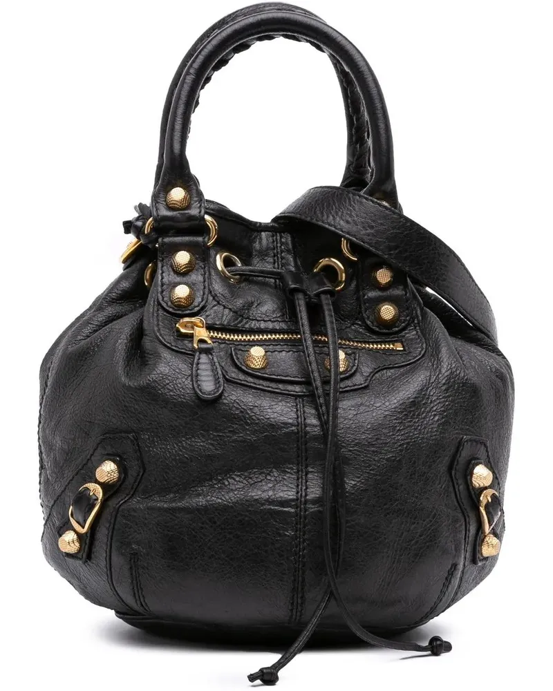 Balenciaga Hobo Bags Mini Lambskin Motocross Pompon Giant 12 Bag schwarz Schwarz