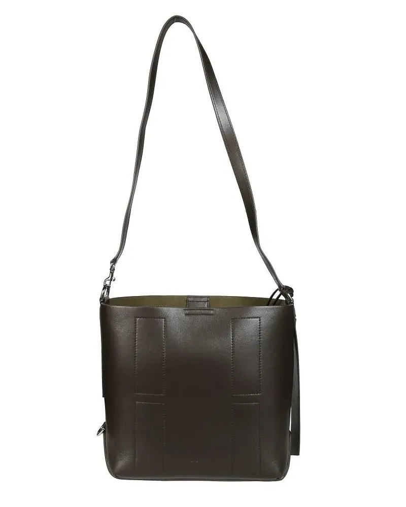 Hogan Hobo Bags Rectangular Dark Brown Leather Shoulder Bag With T schwarz Schwarz