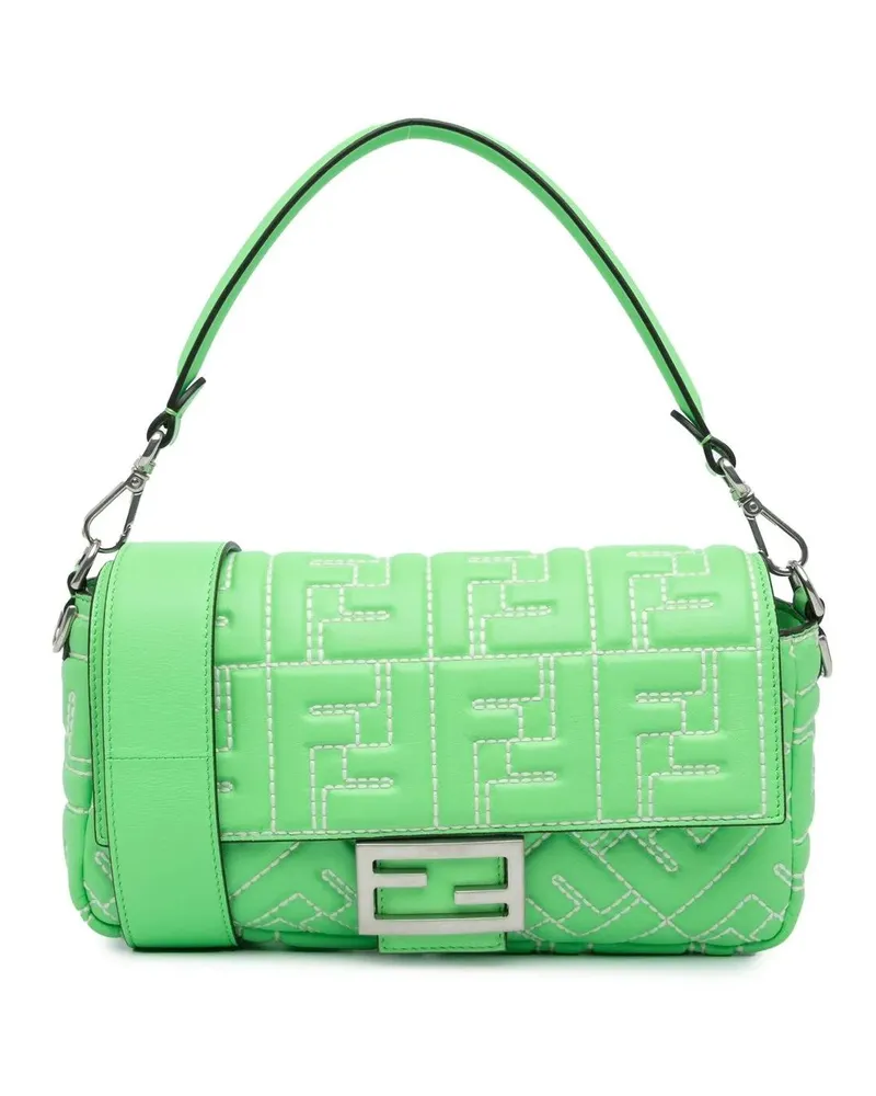 Fendi Hobo Bags 2010-2024 Zucca Embossed Stitched Leather Baguette grün Grün