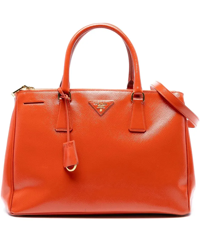 Prada Hobo Bags Medium Saffiano Vernice Galleria Double Zip Satche orange Orange