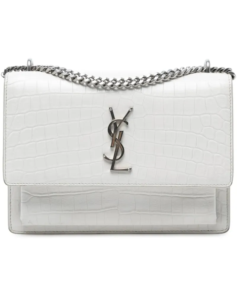 Saint Laurent Hobo Bags Medium Croc Embossed Monogram Sunset Bag weiß Weiß