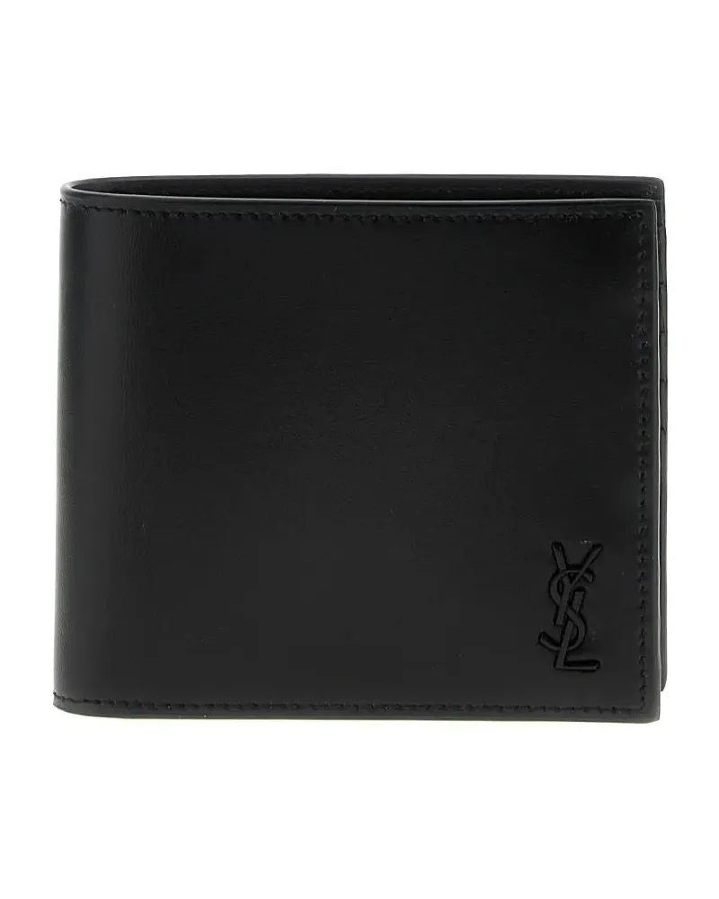 Saint Laurent Portemonnaies Logo Leather Wallet schwarz Schwarz