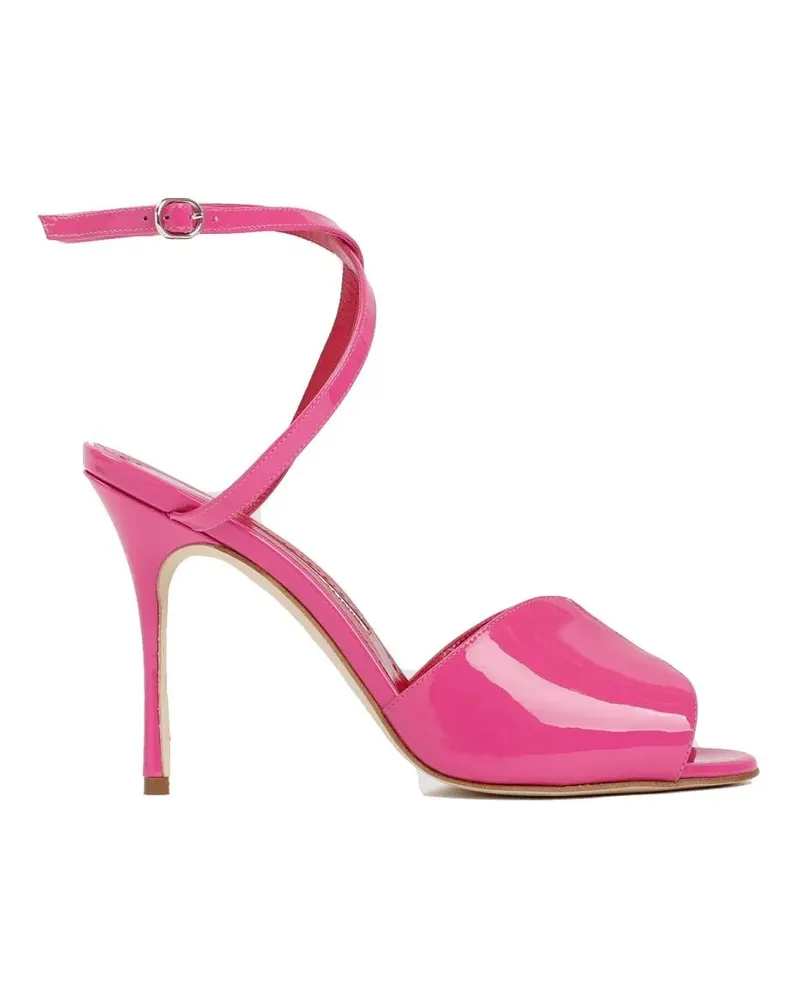 Manolo Blahnik Sandalen Pink Patent Calf Leather Hourani Sandal pink Rosa