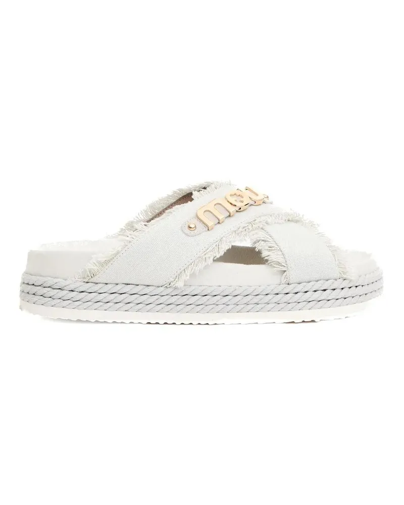 Mou Sandalen Cross-Strap Canvas Sandals With Frayed Edges weiß Weiß