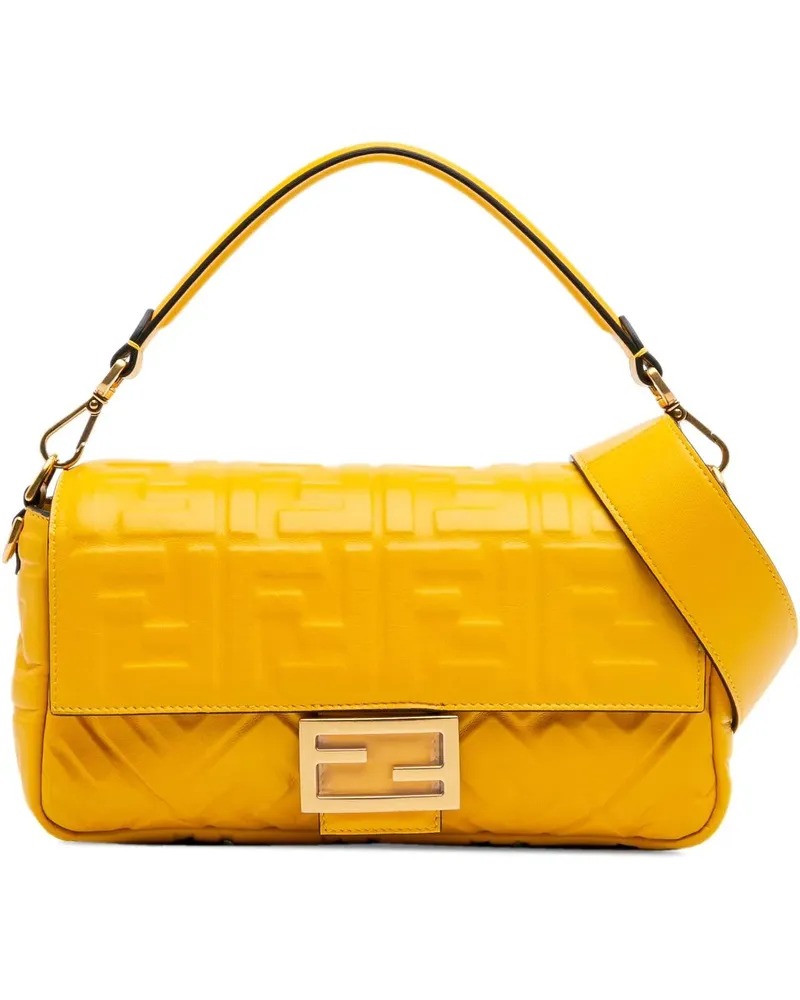 Fendi Hobo Bags 2010-2025 Zucca Embossed Leather Baguette Satchel gelb Gelb