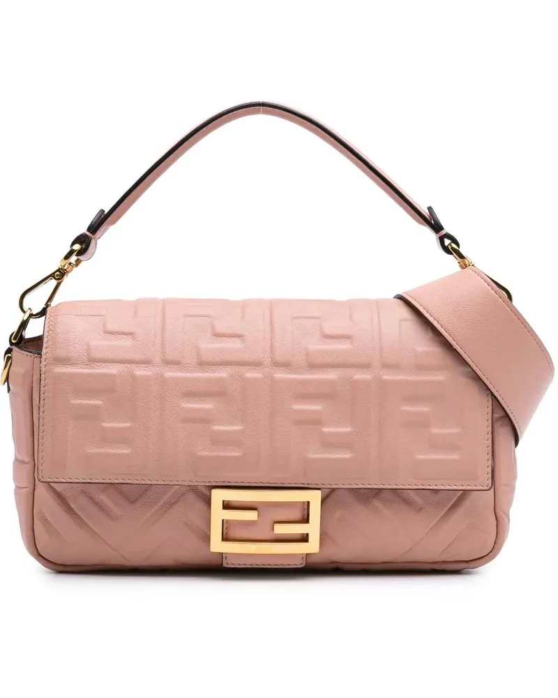 Fendi Hobo Bags 2000-2010 Zucca Embossed Leather Baguette Satchel rosa Gold