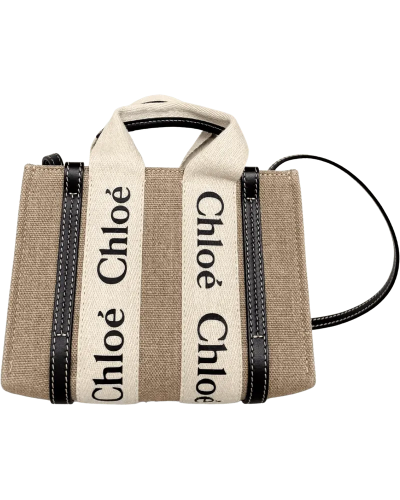 Chloé Hobo Bags Chloe Woody Mini Tote Bag in Linen, Beige beige Beige
