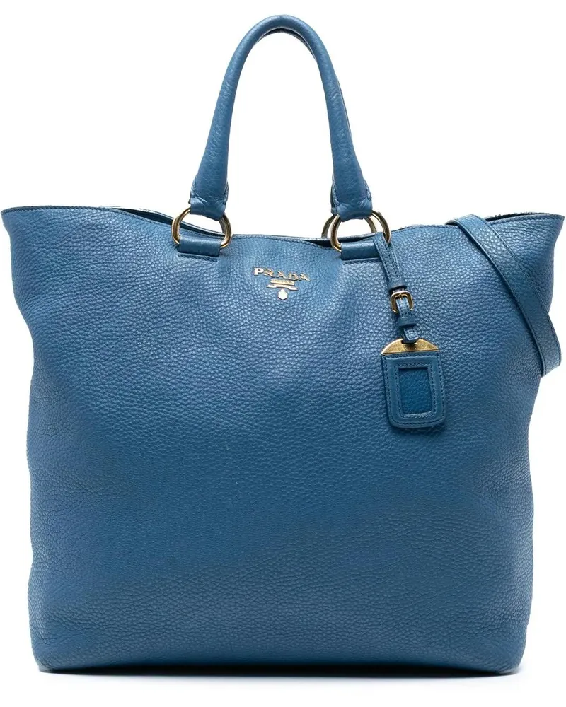 Prada Hobo Bags Vitello Daino Open Convertible Tote blau Blau