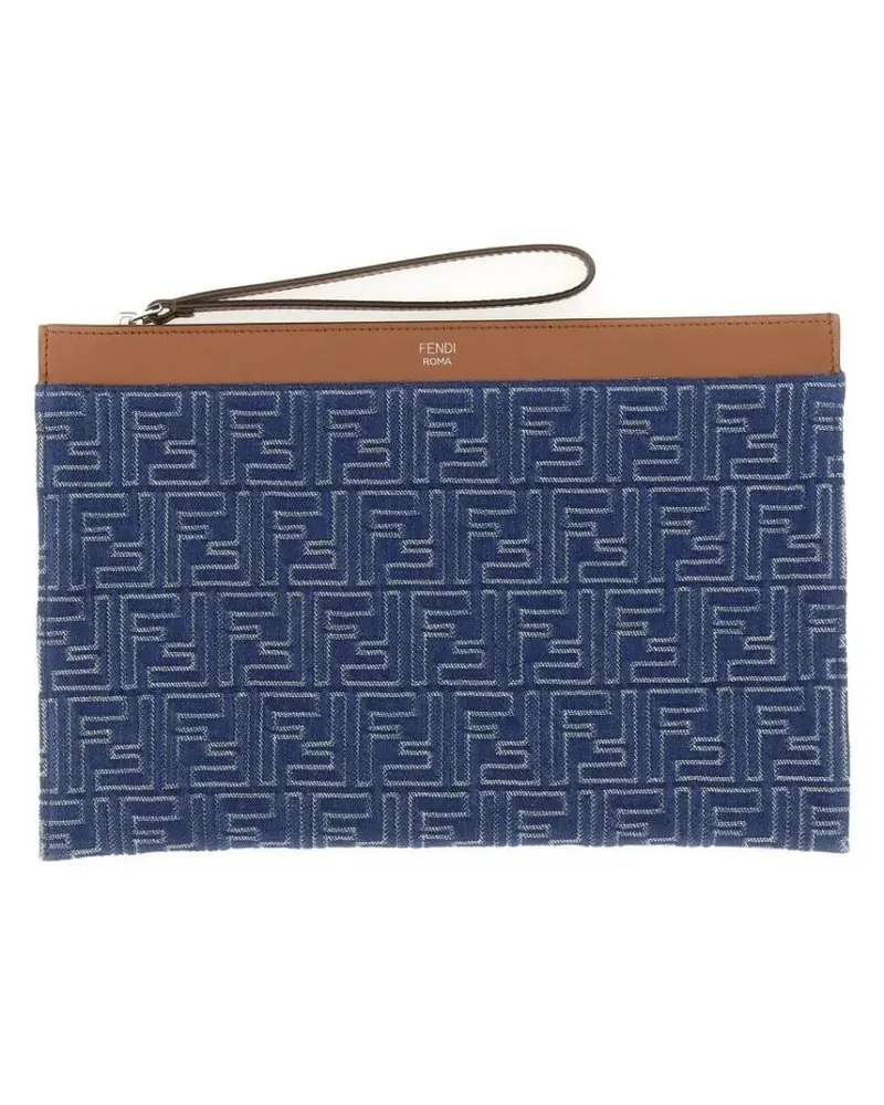 Fendi Crossbody Bags Textured Cotton Medium Flat Pouch With Zipper Clos blau Blau