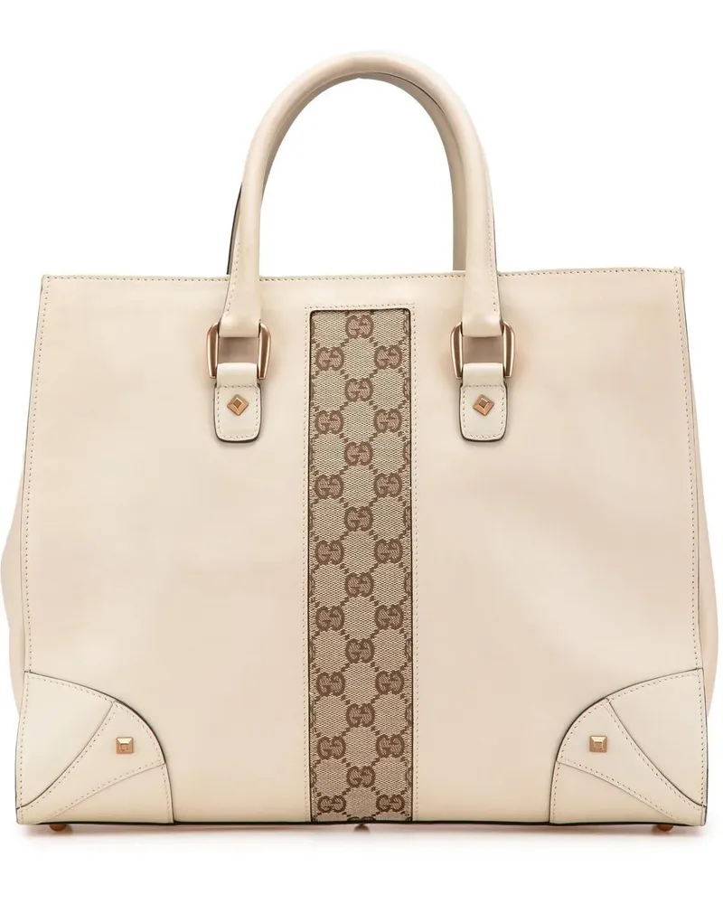 Gucci Shopper Calfskin and GG Canvas Nailhead Tote weiß Weiß