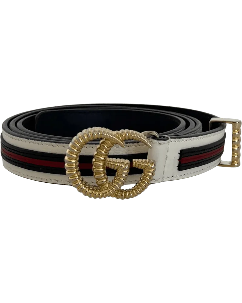Gucci Gürtel  Torchon GG Sylvie Belt White Navy Blue Red / schwarz Schwarz