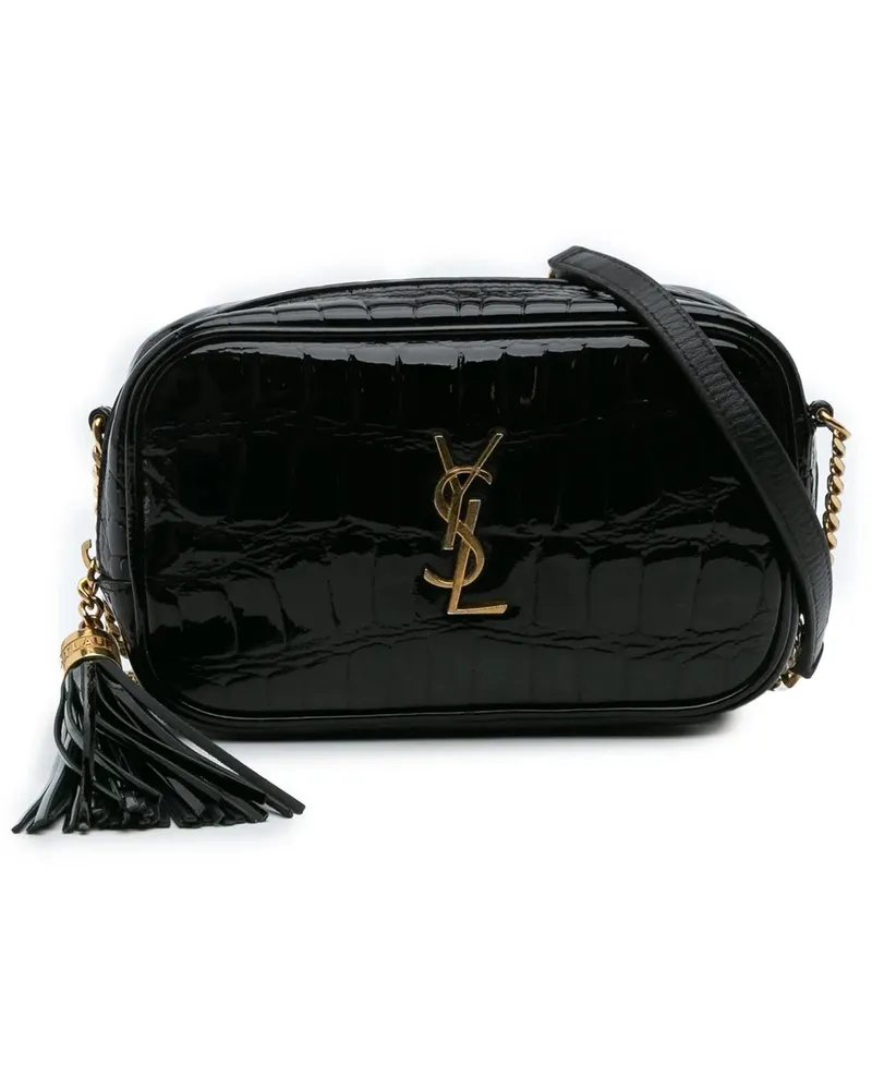 Saint Laurent Hobo Bags Mini Croc Embossed Patent Monogram Lou Camera Bag schwarz Schwarz