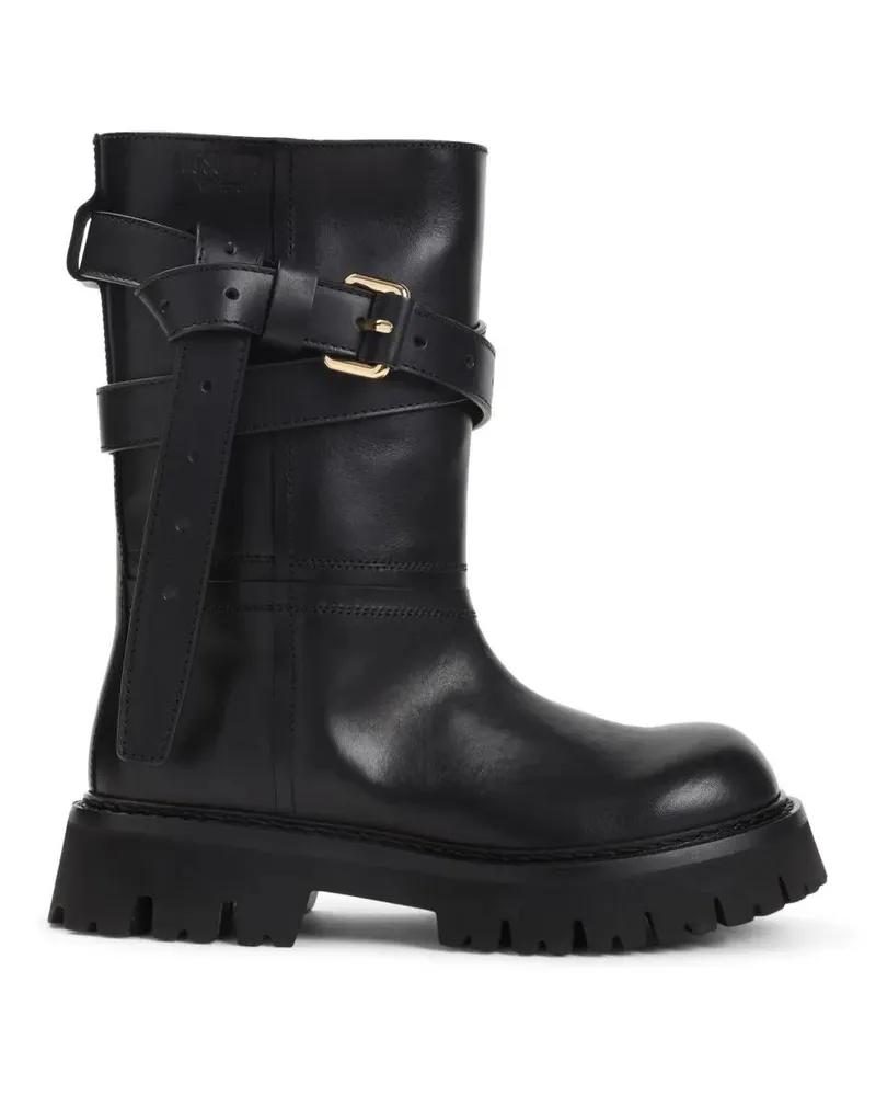 Moschino Stiefel Black Leather Ankle Boots schwarz Schwarz