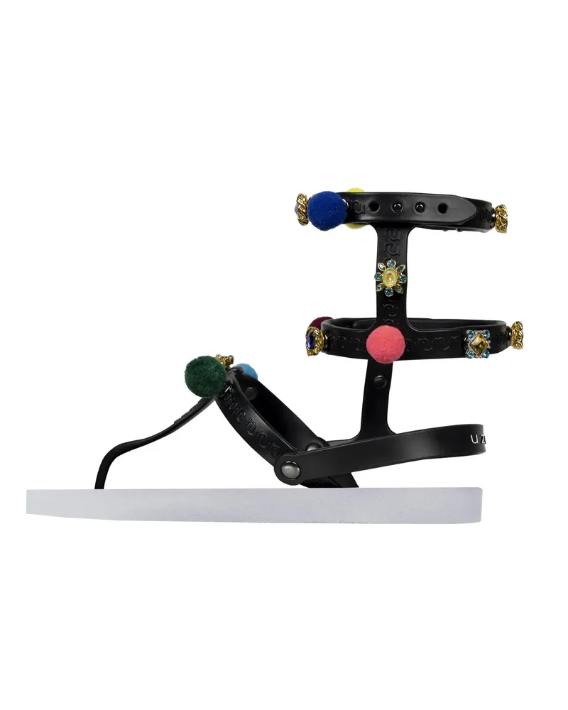 uzurii Slipper & Pantoletten Zehentrenner Mondriaan Colorful Black weiß Weiß