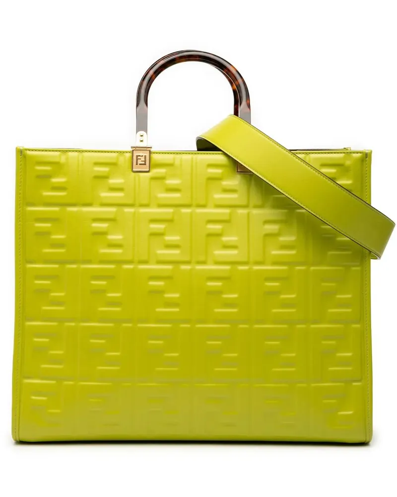 Fendi Hobo Bags Medium Zucca Embossed Leather Sunshine Shopper Tot grün Grün