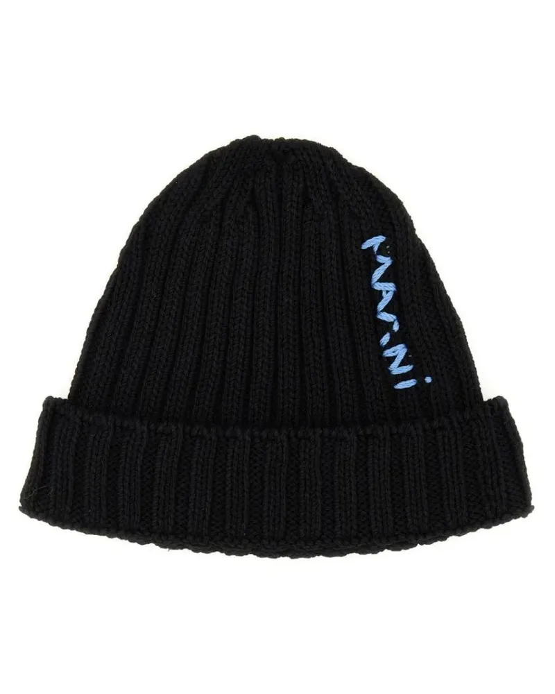 Marni Caps & Mützen Ribbed Texture Beanie Hat schwarz Schwarz