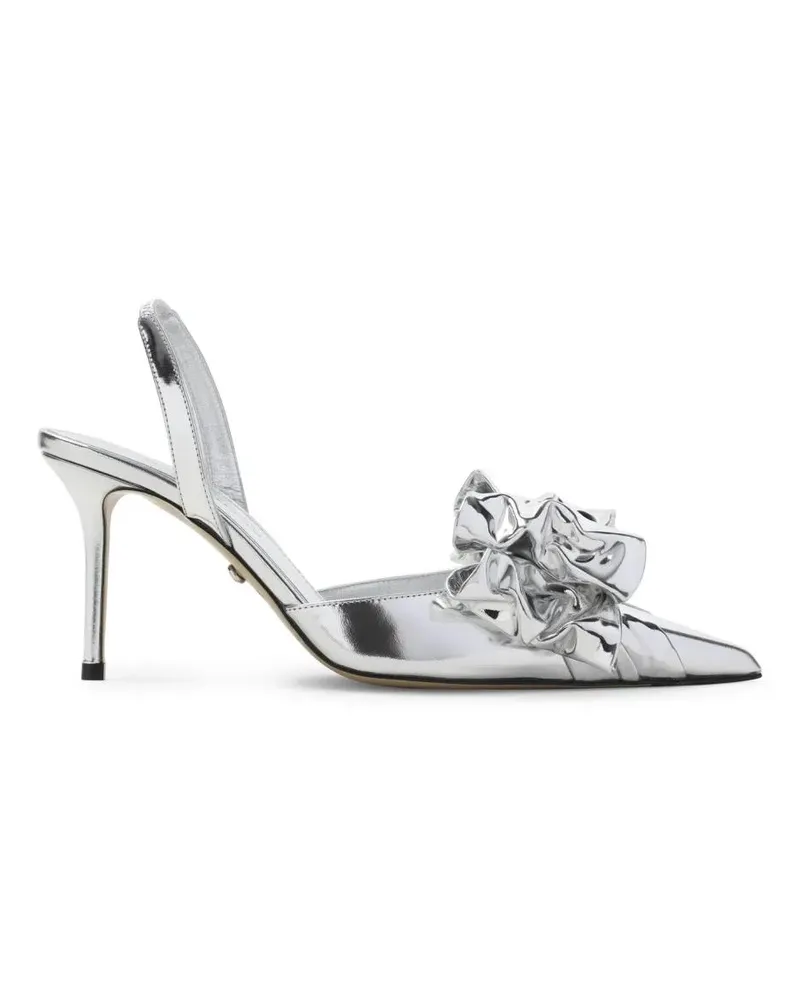 Mach & Mach Hohe Schuhe Metallic Silver Pumps With Ruffled Bow Detail silberfarben 