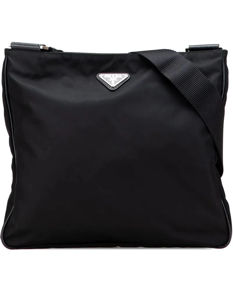 Prada Hobo Bags Tessuto Zip Top Crossbody schwarz Schwarz