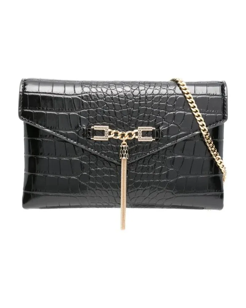 Elisabetta Franchi Clutches Glossy Black Crocodile-Embossed Clutch grau Grau