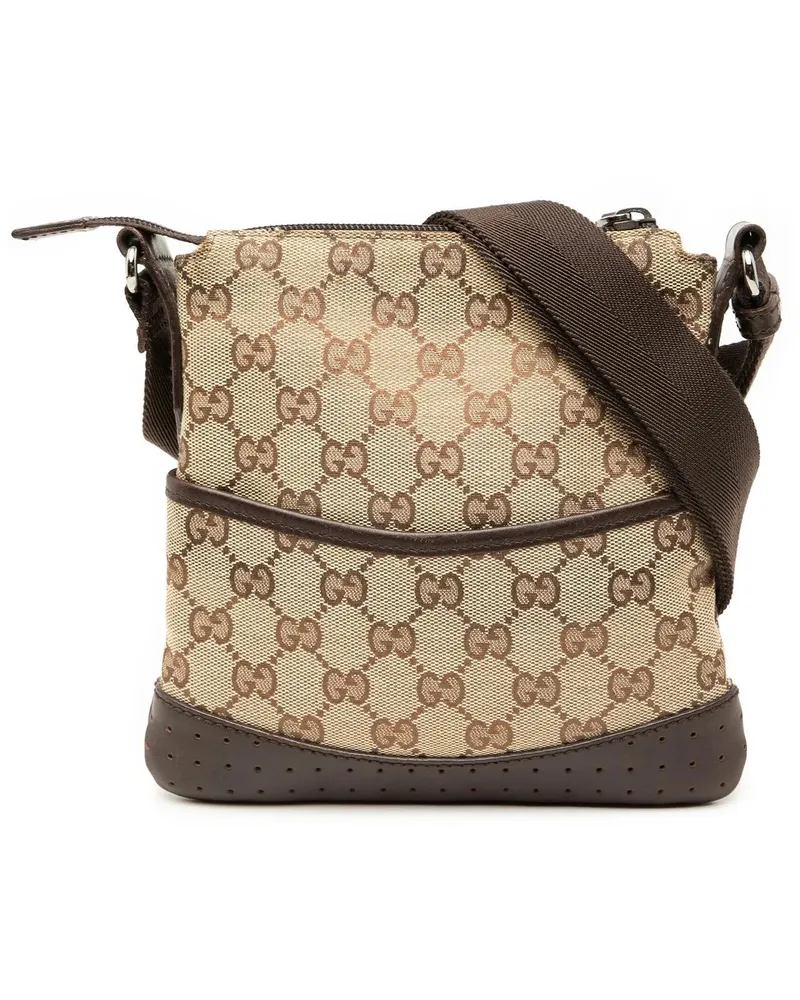Gucci Hobo Bags Small GG Canvas Perforated Crossbody braun Braun