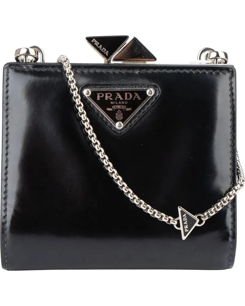 Prada Crossbody Bags  Patent Leather Triangle Wallet On Chain schwarz Schwarz