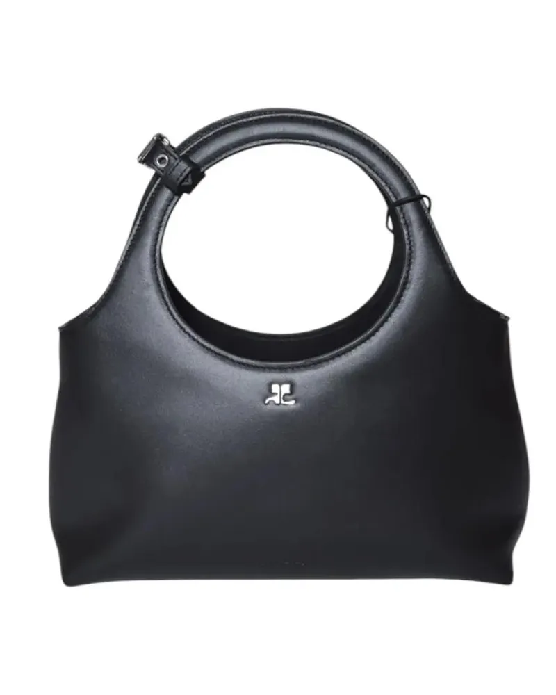 Courrèges Hobo Bags Semi-Rigid Black Calf Leather Handbag schwarz Schwarz