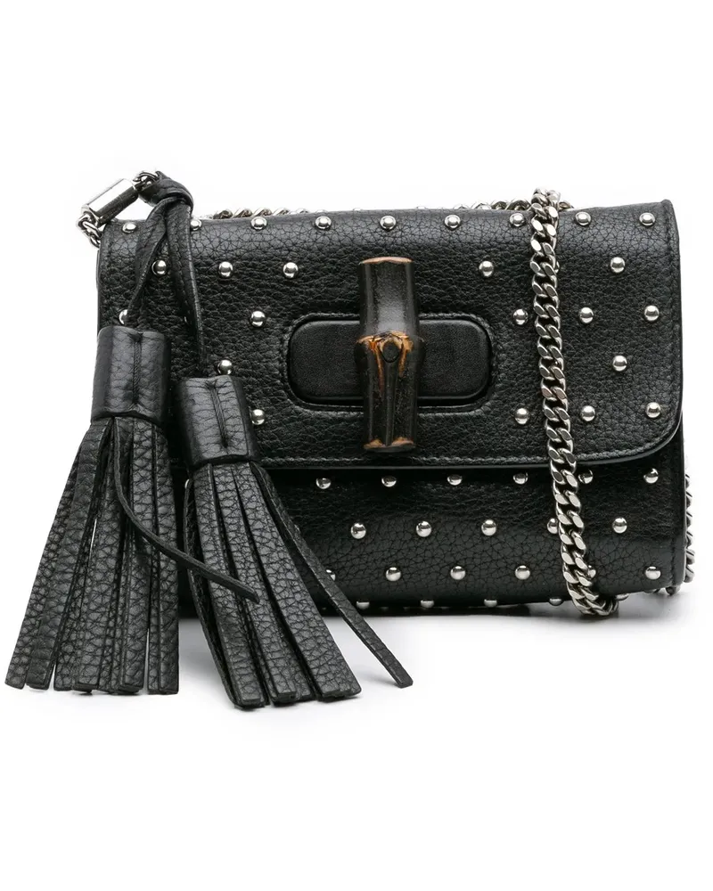 Gucci Hobo Bags Small Leather Studded Miss Bamboo Crossbody schwarz Schwarz