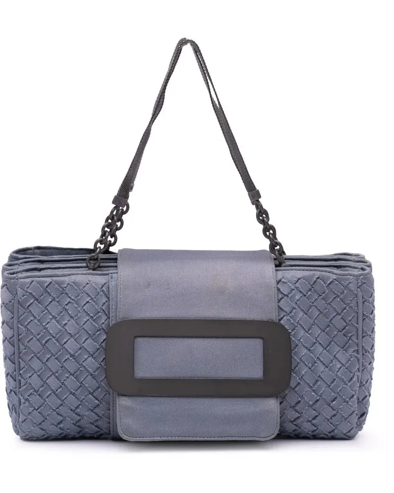 Bottega Veneta Crossbody Bags 2012-2024 Canvas Intrecciato Buckle Flap Handbag blau Blau