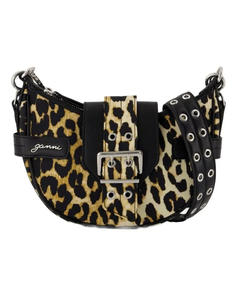 Ganni Hobo Bags Bucky Small Crossbody - Nylon - Leopard schwarz Schwarz