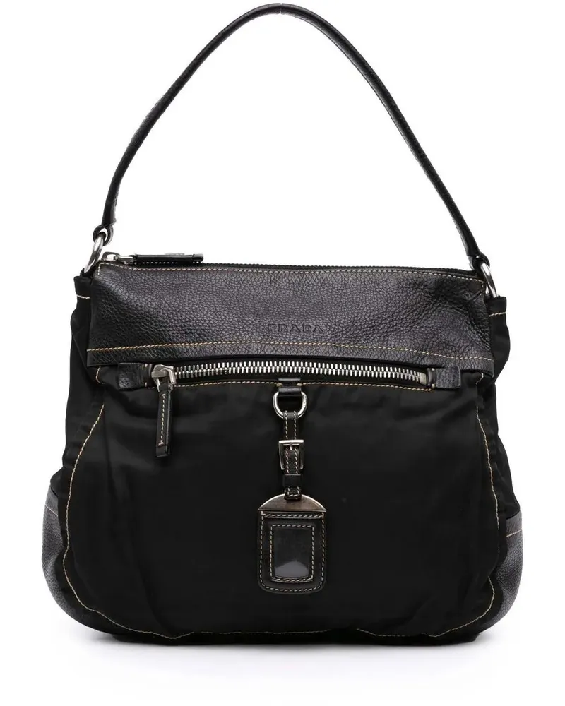Prada Hobo Bags Leather and Tessuto Shoulder Bag schwarz Schwarz