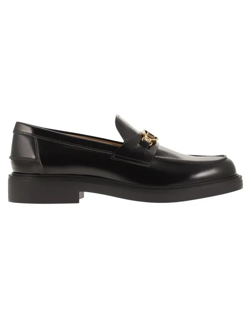 TOD'S Calfskin Leather Moccasins With Metal Logo Mask schwarz Schwarz