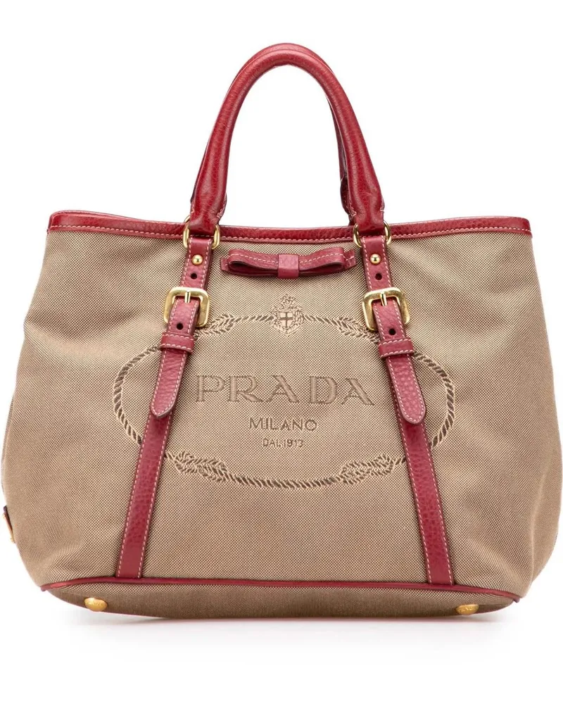 Prada Hobo Bags Canvas Canapa Logo Bow Satchel braun Braun