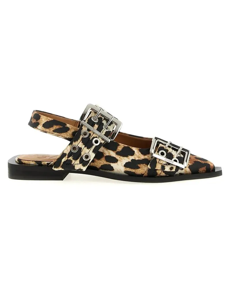 Ganni Hohe Schuhe 'Leopard Satin Feminine Buckle' Slingback braun Braun