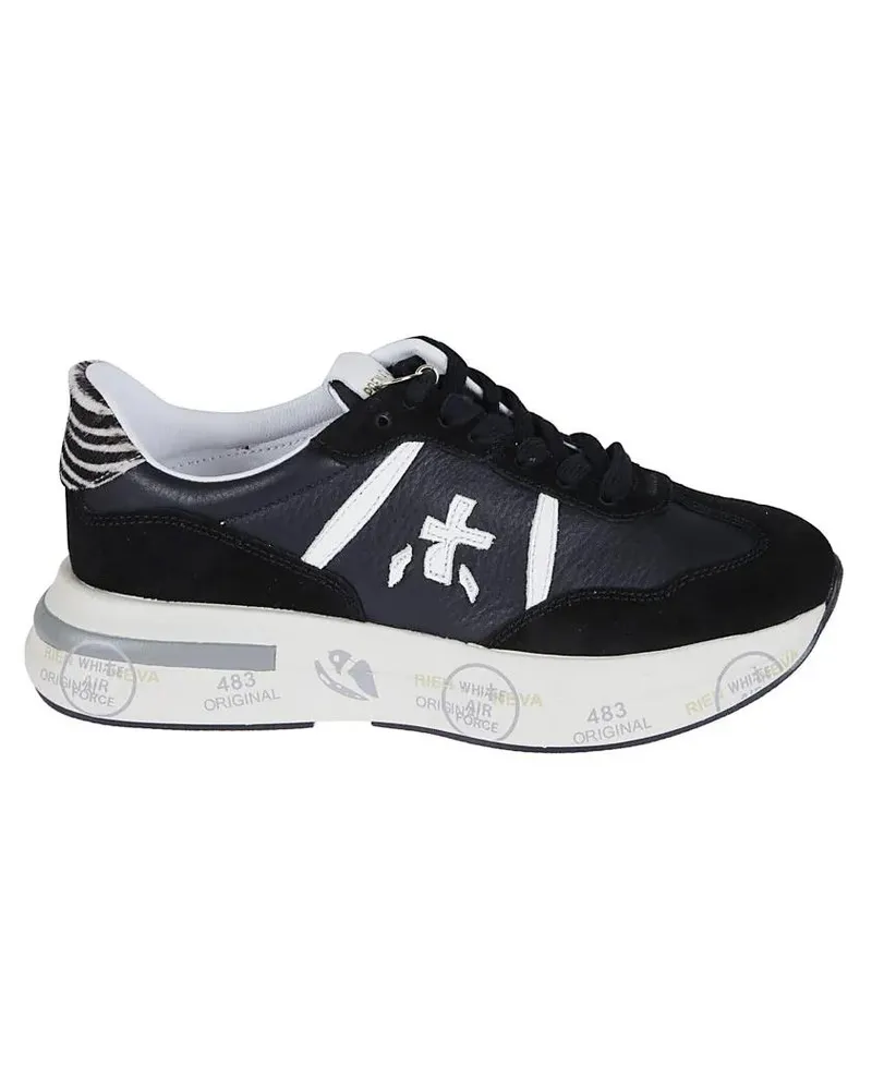 Premiata Low-Top Sneaker Low-Top Sneakers With Zebra Pony Skin And Gold-Ton schwarz Schwarz