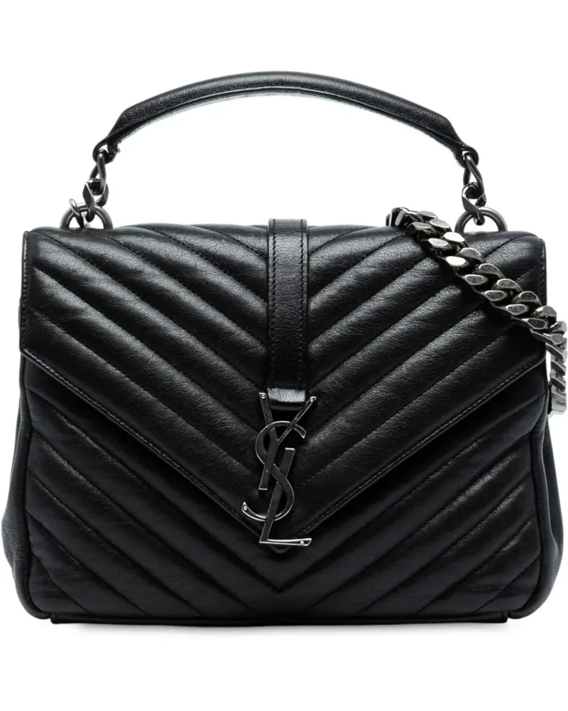 Saint Laurent Hobo Bags Medium Quilted Chevron Sheepskin College Satchel schwarz Schwarz