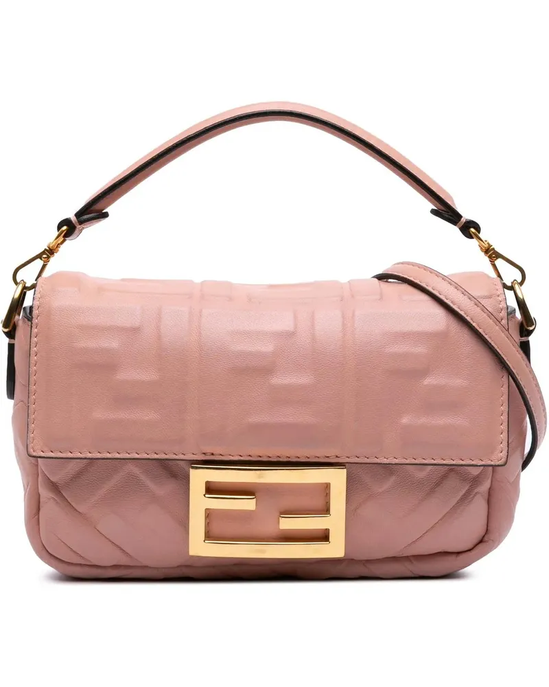 Fendi Hobo Bags Mini Zucca Embossed Leather Baguette Satchel rosa Gold
