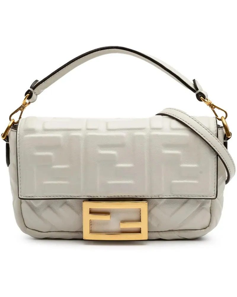 Fendi Hobo Bags Mini Zucca Embossed Leather Baguette Satchel weiß Weiß