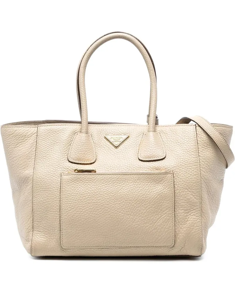 Prada Hobo Bags Vitello Daino Front Pocket Open Convertible Tote braun Braun