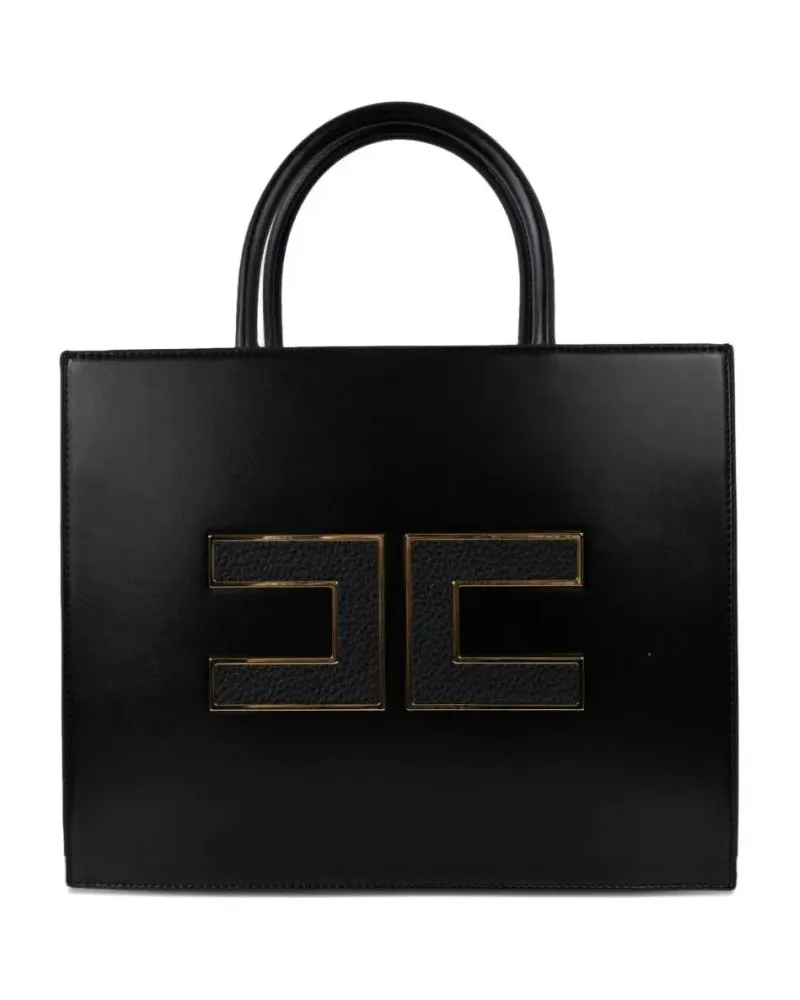 Elisabetta Franchi Crossbody Bags Structured Black Handbag With Gold Geometric Logo schwarz Schwarz