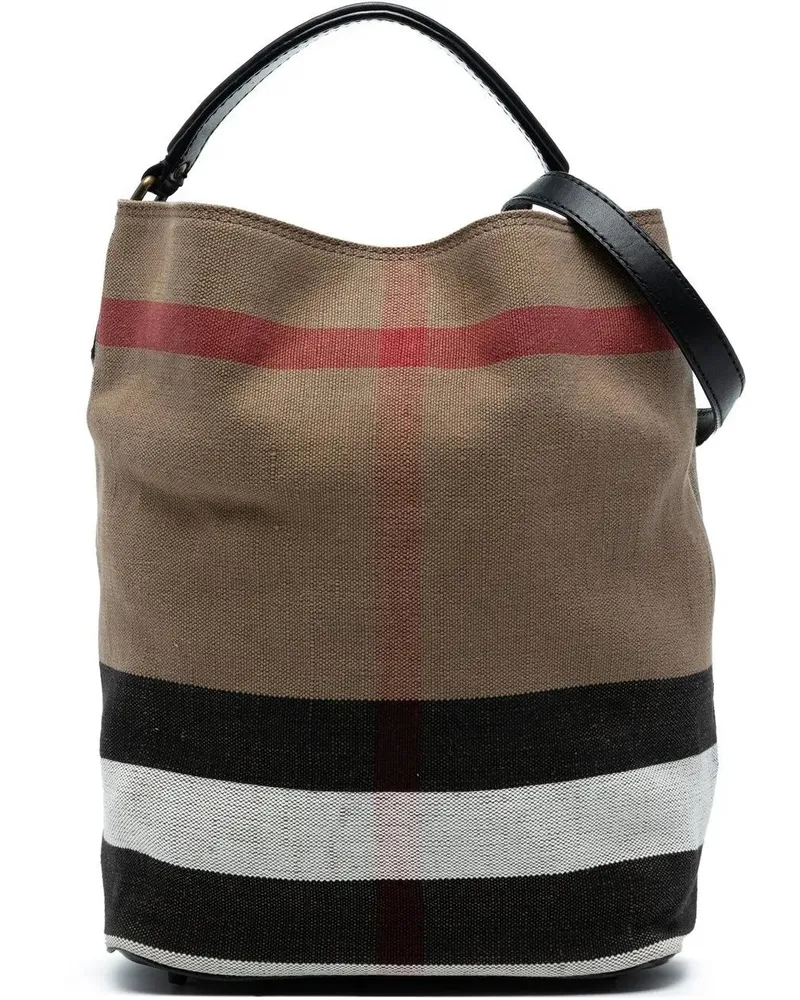 Burberry Hobo Bags Medium Mega Check Canvas Ashby Bucket Bag braun Braun