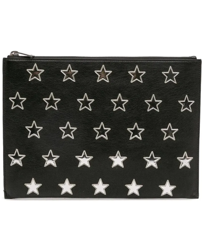 Saint Laurent Clutches Leather Star Rider Tablet Pouch schwarz Schwarz