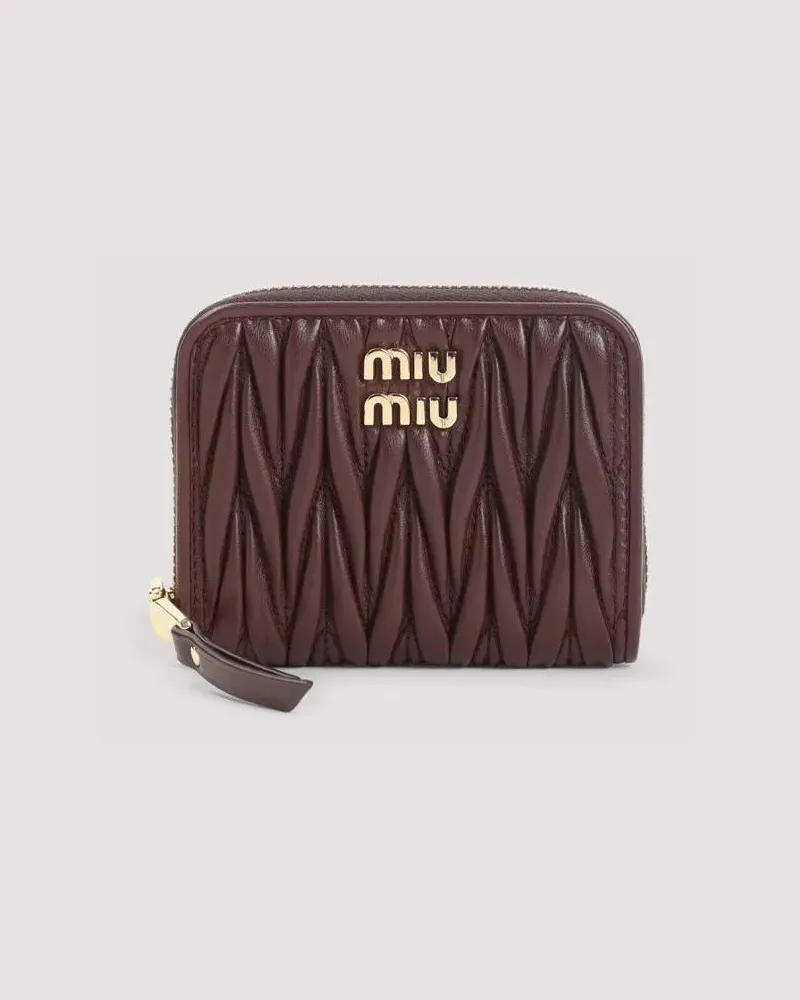 Miu Miu Portemonnaie Dark Red Lamb Leather Coin Case rot Rot