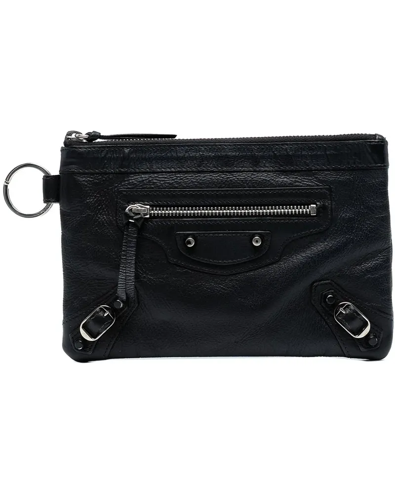 Balenciaga Kosmetiktaschen Lambskin Motocross Classic Clip Zip Pouch schwarz Schwarz