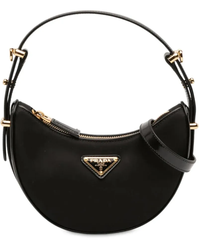 Prada Hobo Bags Small Re Nylon and Leather Arque Satchel schwarz Schwarz
