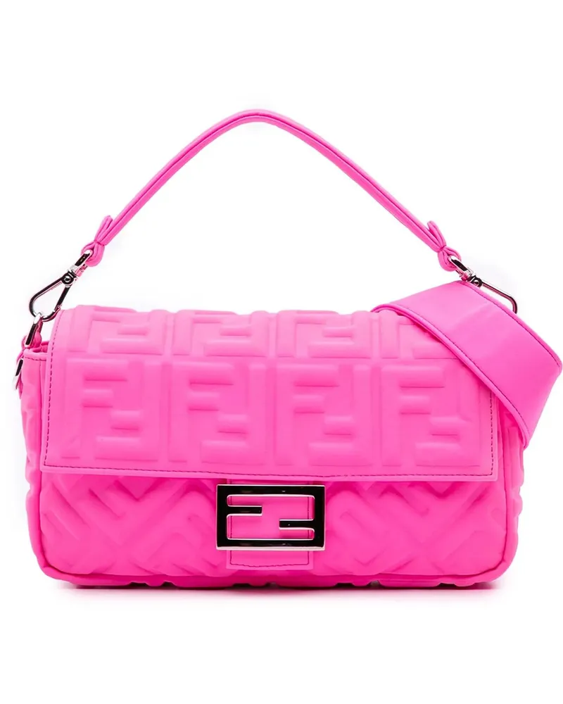 Fendi Hobo Bags Medium Embossed Lycra Baguette Satchel rosa Gold