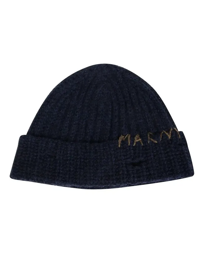 Marni Caps & Mützen Textured Knit Beanie With Rolled Cuff blau Blau
