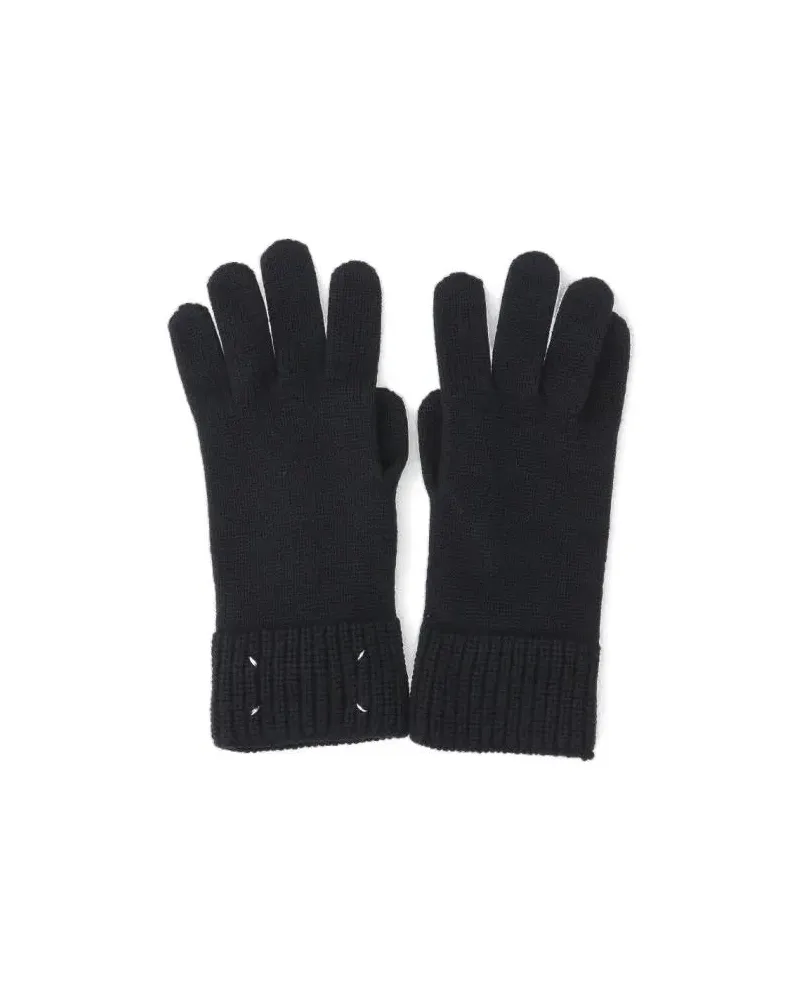Maison Margiela Handschuhe Black Knit Gloves With Ribbed Cuffs And Logo Embro schwarz Schwarz