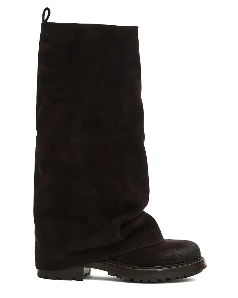 Strategia / JFK Stiefel Slouchy Black Suede Tall Boots With Folded Cuff An schwarz Schwarz